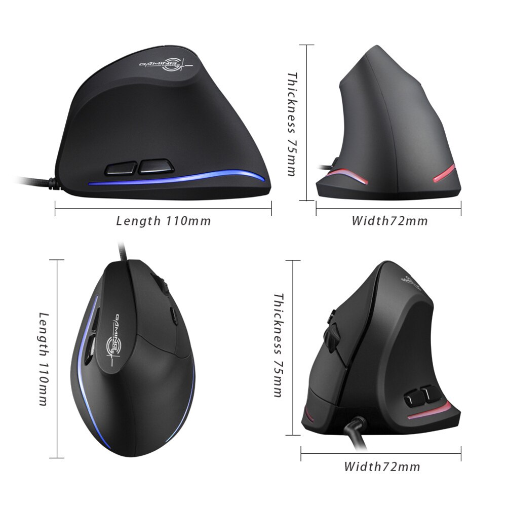 T20 Vertical Gaming Mouse 3200 DPI Adjustable USB Wired Mouse Rechargeable Ergonomic 6 Buttons Gamer Mice for Laptop PC Computer