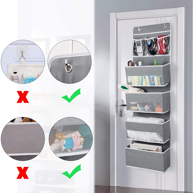 Organizador colgante sobre la puerta, 1/3/4/5 bolsillos grandes sobre la puerta, montaje en pared, ganchos de almacenamiento, ropa para baño y dormitorio
