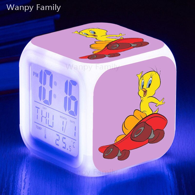 Very Lovely Tweety Alarm Clock 7 Color Glowing LED Multifunctio Digital Alarm Clock Big screen Touch Sensing Flash Watches Clock: YELLOW
