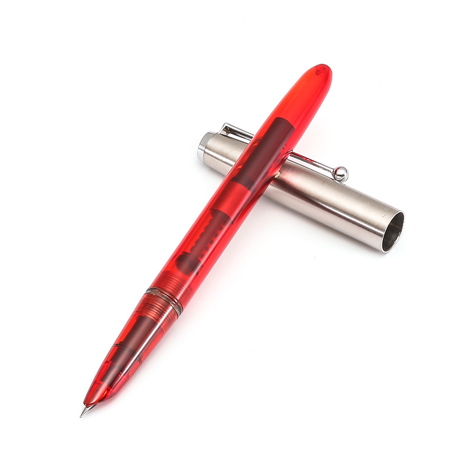 Jinhao Vision Fountain Pen, Steel Metal Cap, Nice Color Transparent Barrel, Fine Nib Office Finance School Student writing A6994: Transparent red