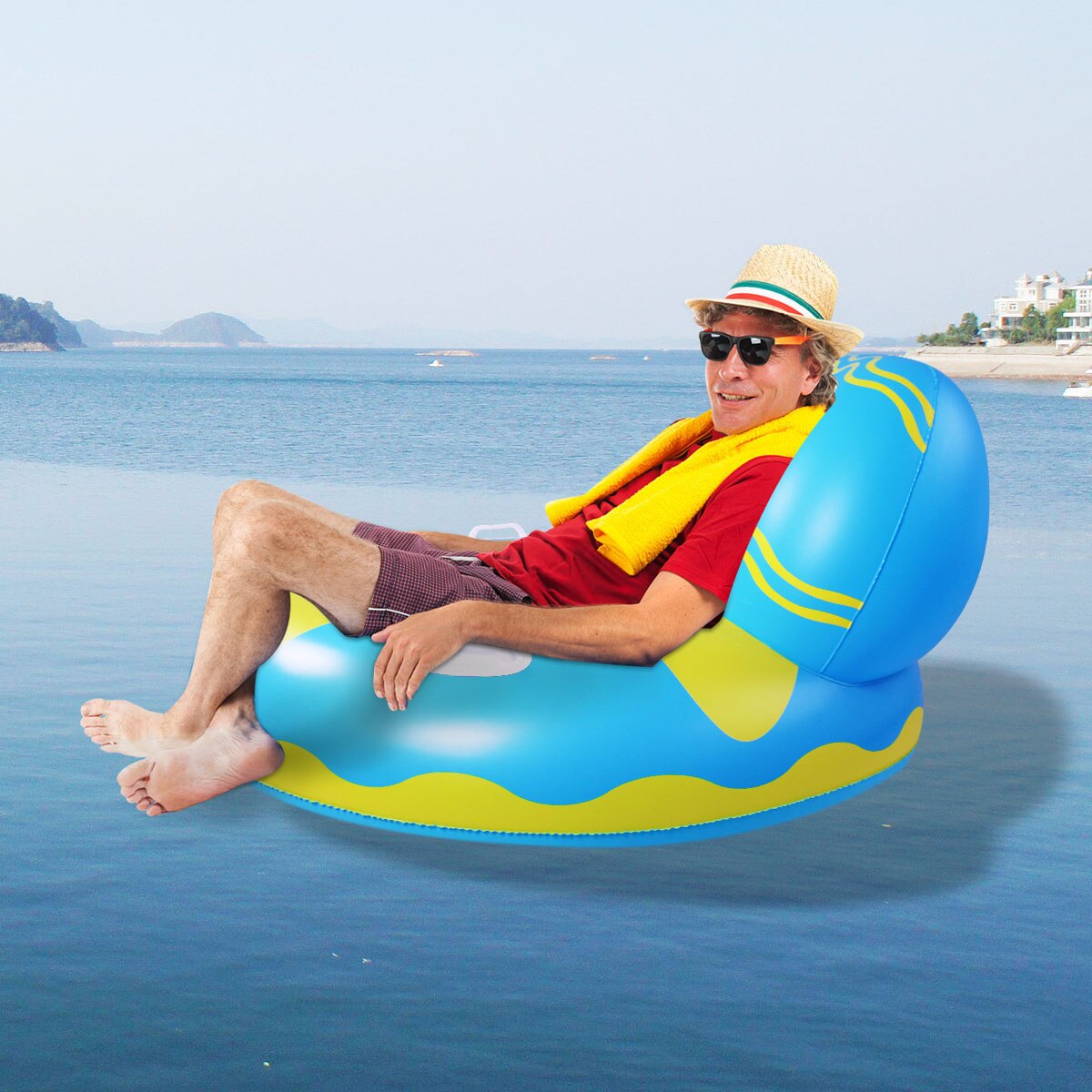 Durable Swimming Pool Floating Sofa Inflatable Pool Float With Handles Cup Slot For Adult Sea Star Net Circle Leak-Proof
