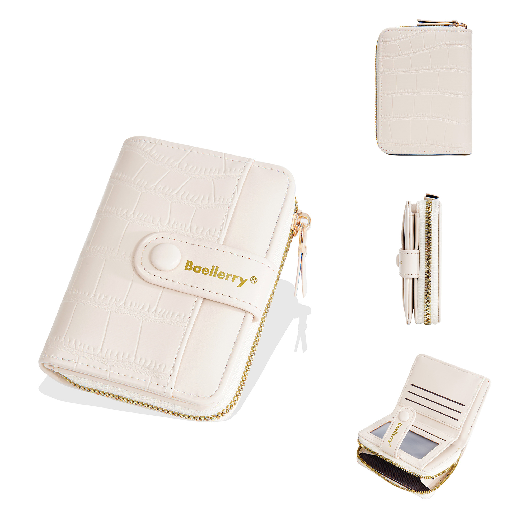 Baellerry-Portefeuille à fermeture éclair pour femme, grande capacité, porte-cartes, sac à main femme, poche à monnaie, motif pierre, supérieure, fille,: Clair