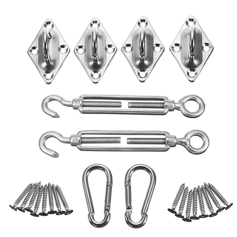 M8 Sun Shade Sail Hardware Kit For Outdoor Patio Sun Shade Canopy Stainless Steel Plastic Expansion Snap Hooks Turnbuckle Pad