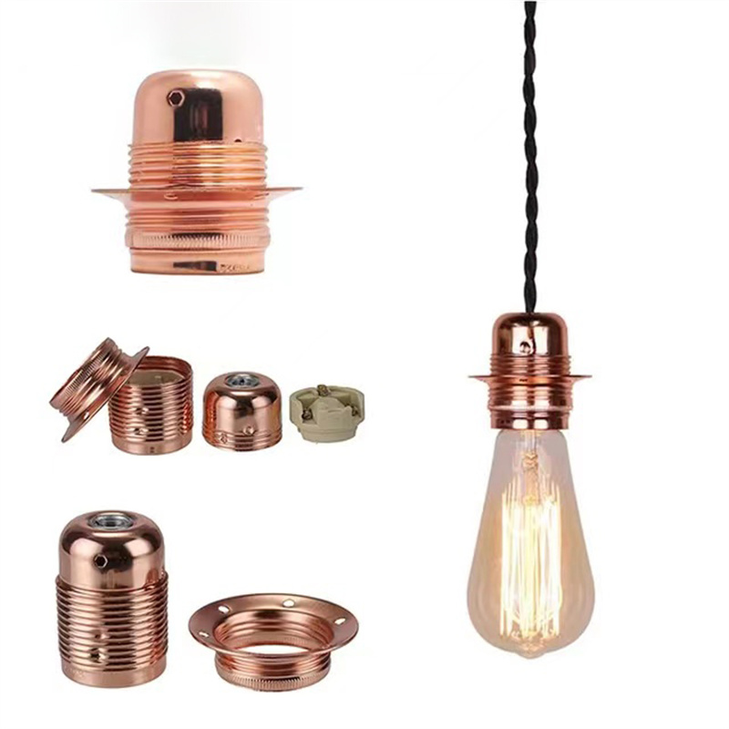 Vintage LED Lamp Holder E27 E26 DIY Industrial Pendant Light Bulb Base With Ring Retro Screw Socket Fitting Adapter Lampholder