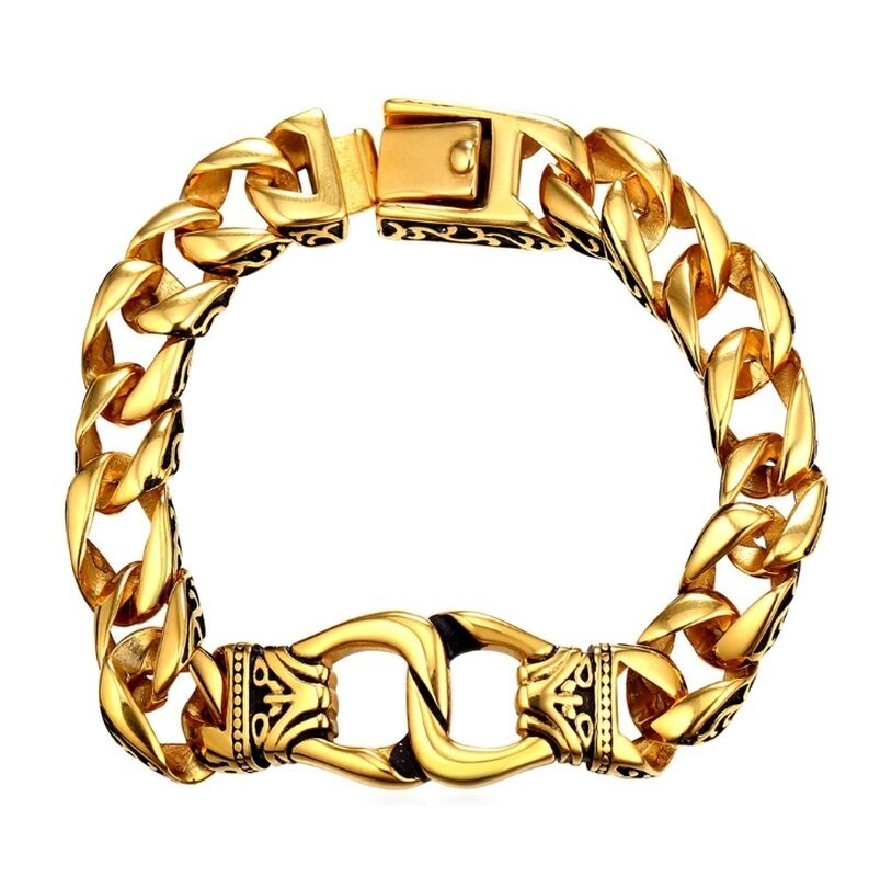 Männer Edelstahl Punk Rock Armband Totem Retro Armband: Gold