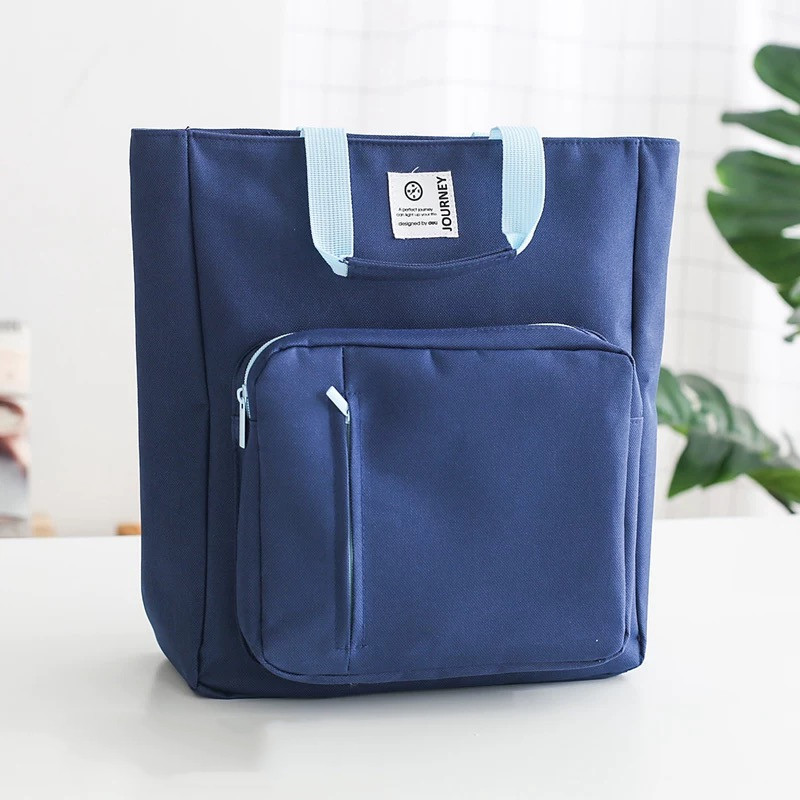 Canvas A4 File Folder Document Book Bag Desk Paper Organizer Storage Handbag For Students School Office Stationery: Style A dark blue