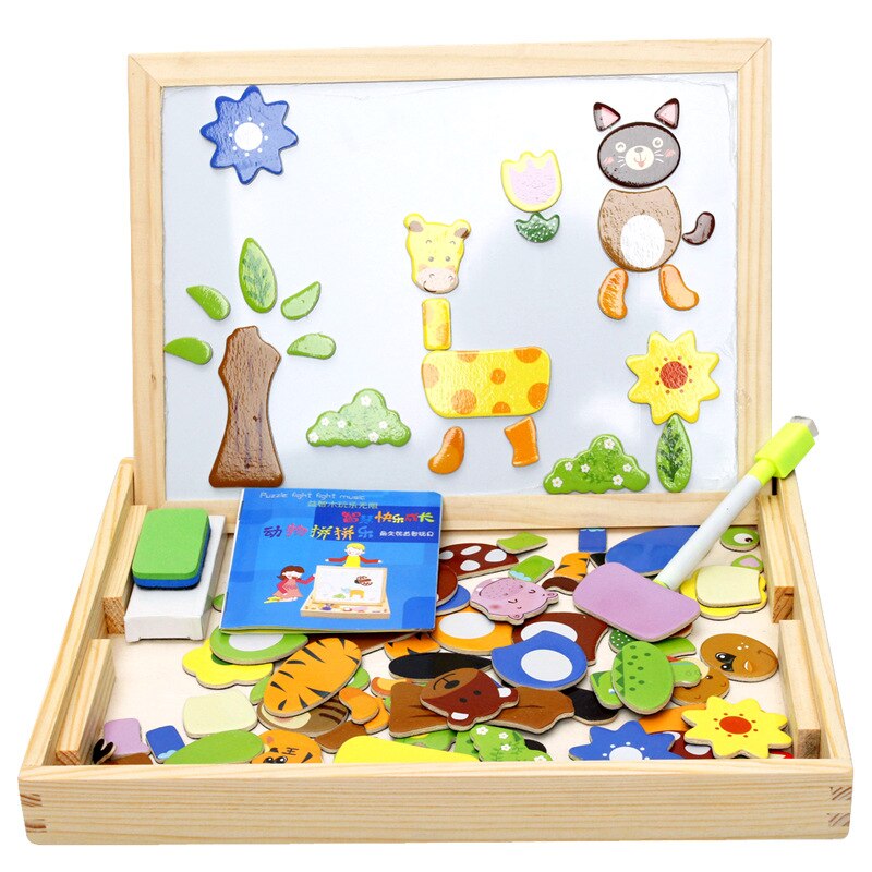 Multifunctional wooden clipboard double sided magnetic puzzle toy puzzle animal puzzle toy children&#39;s children&#39;s M45