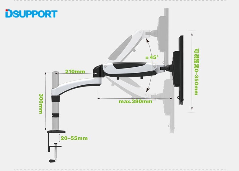 Mola de gás Full Motion TV Montagem Flexível de Fixação de Mesa 15-27 "LCD LED Monitor de Braço de Suporte de Carregamento 0-8kgs