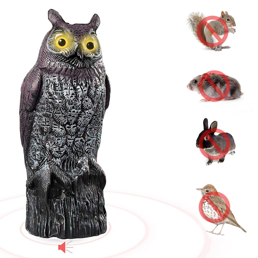 Odstraszacz ptaków fałszywy wabik sowa z przerażającym dźwiękiem migające oczy drapieżnik wabik szkodnik ptaki wystrój ogrodu