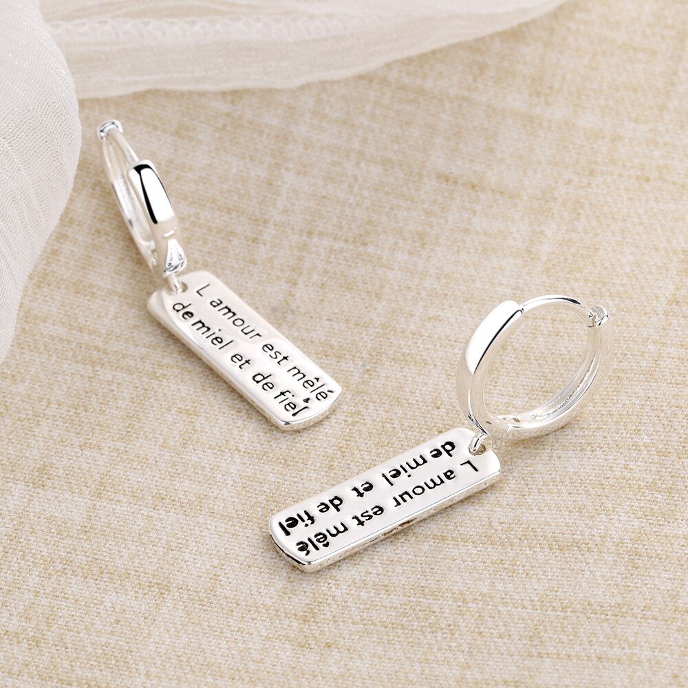 ANENJERY Simple Rectangle English Letter Long Hoop Earrings For Women Silver Color Earring Jewelry S-E1076