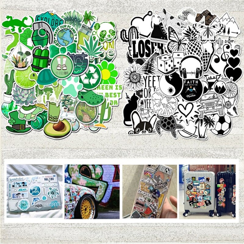 50 Stuks Zwart En Wit & Groen Ins Stijl Vsco Leuke Stickers Voor Koffer