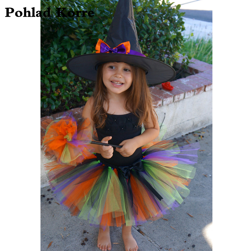 Falda de tutú con sombrero para niña, disfraz de bruja para Halloween, Cosplay, , niña, vestido de baile, faldas de tul, púrpura, NK
