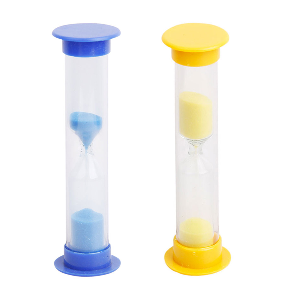 2 Piece Mini Hourglass Sandglass 1 Minute Sand Timer Clock Sand Timer Yellow &amp; Blue Kids Educational Toy