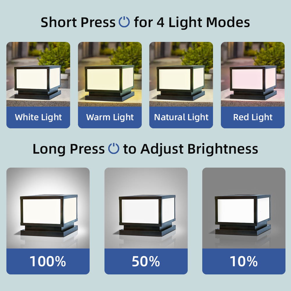 Luces LED solares para valla con Control remoto, 4 colores, lámparas solares impermeables para exteriores, luz Solar para porche y jardín, luz Solar de Pilar LED