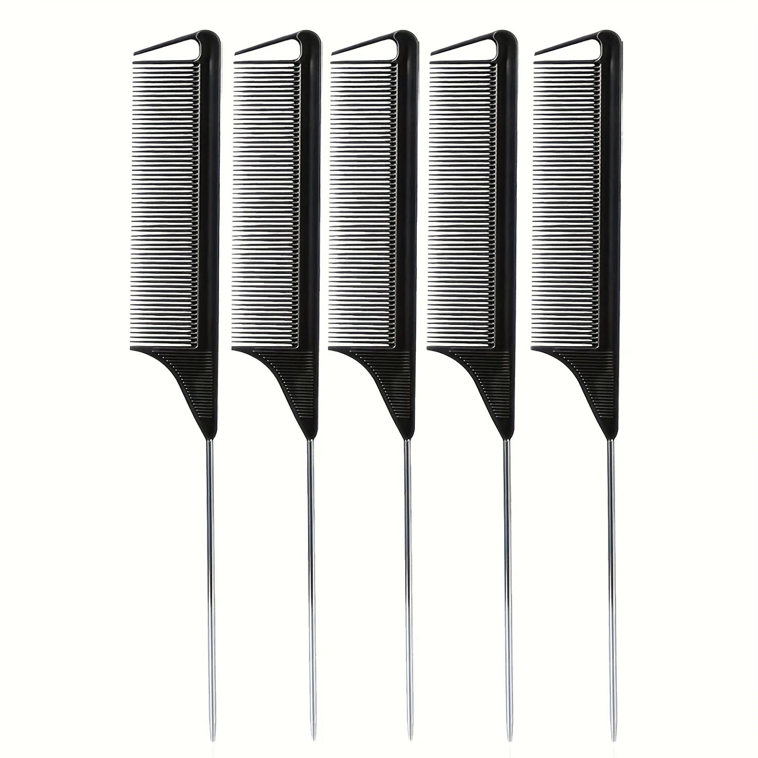 Juego de peines de cola de rata, herramientas de separación de cabello de precisión para peluquería , peines de peinado duraderos para salón de barbería y hogar, 5 uds.: Negro