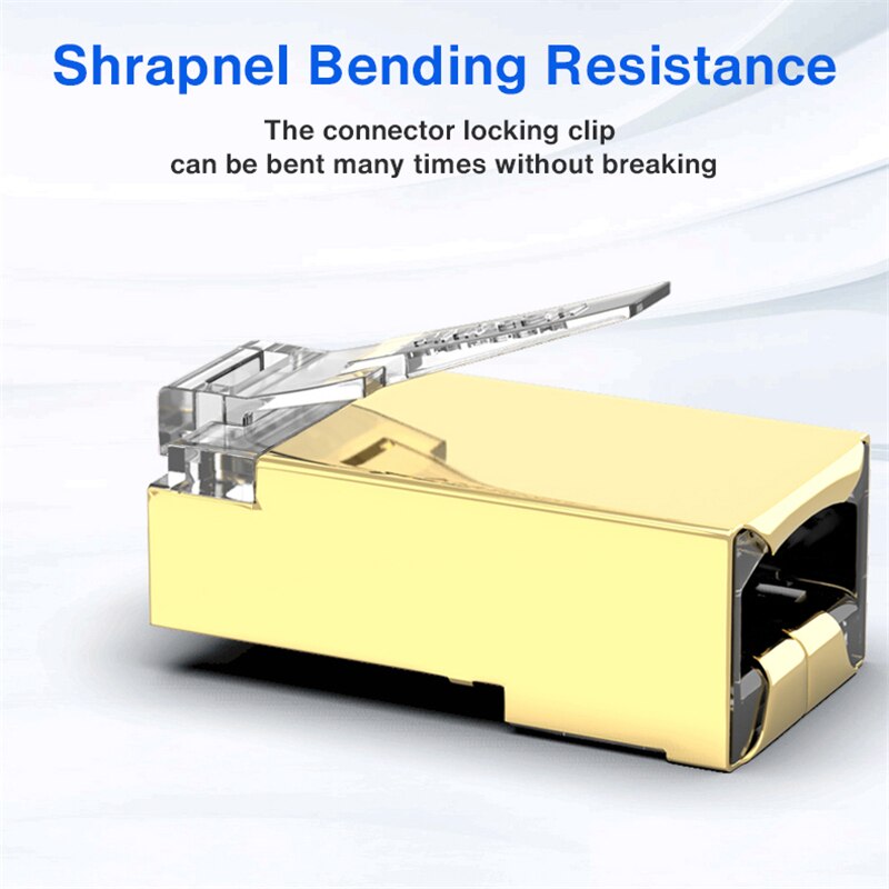 AMPCOM Shielded RJ45 CAT5E Connector Modular Plug Connector 8P8C Crimp End Ethernet Cable Ethernet Connector Gold-Plated 50U