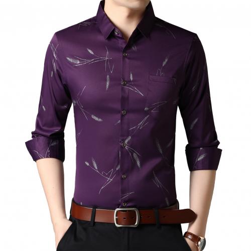 Camicie a maniche lunghe per uomo orecchie di grano stampa camicie da lavoro per uomo girare verso il basso camicie eleganti camicie uomo Casual camicia da ufficio Top: VIOLA / 2XL