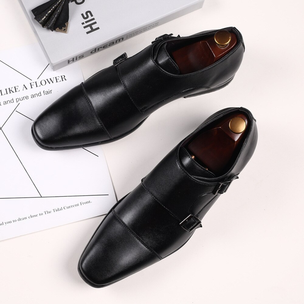 Business Formal Leather Shoe Pointed Toe Dress Shoes Buckle Office Footwear Big Size Male Party Wedding Footwear dfg567: Black / 11
