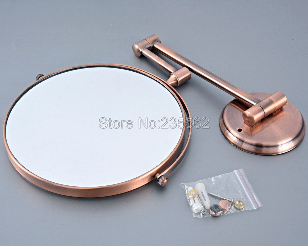 Red Copper Folding Dual Arm Extend Bathroom Makeup mirrors 1:1 and 1:3 magnifier Cosmetic Bathroom Wall Mirror Lba631