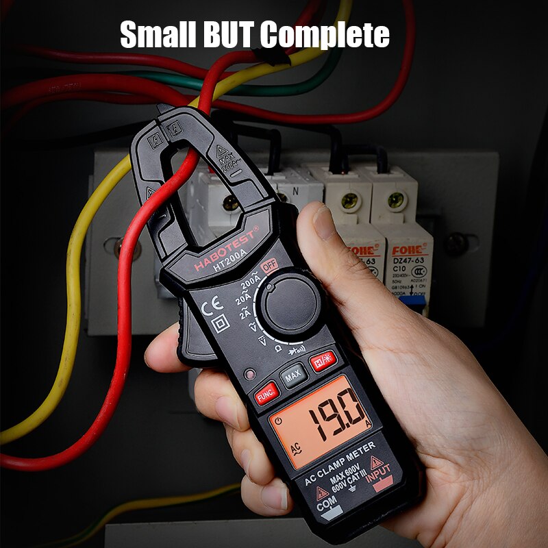 HABOTEST-Mini multímetro de pinza manual serie HT200, AC medidor de pinza Digital, Ohm, capacitancia DC 600V, comprobador de voltaje de rango automático