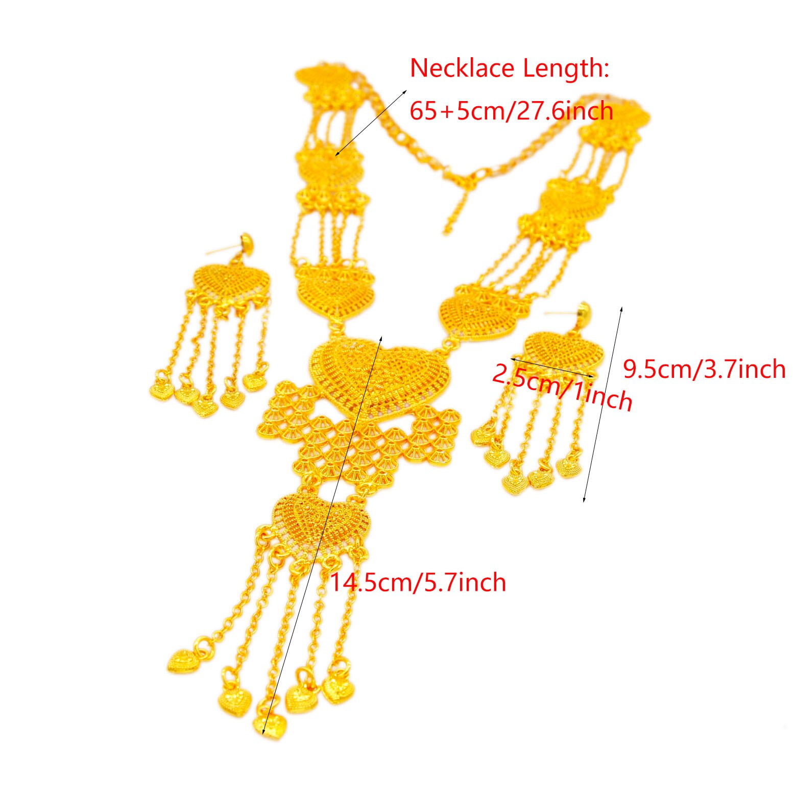 Apingxun 24K Gold Kleur Tassles Ketting &amp; Oorbellen Sieraden Set Afrikaanse Australische Vrouwen Bridal Wedding Charm Sieraden