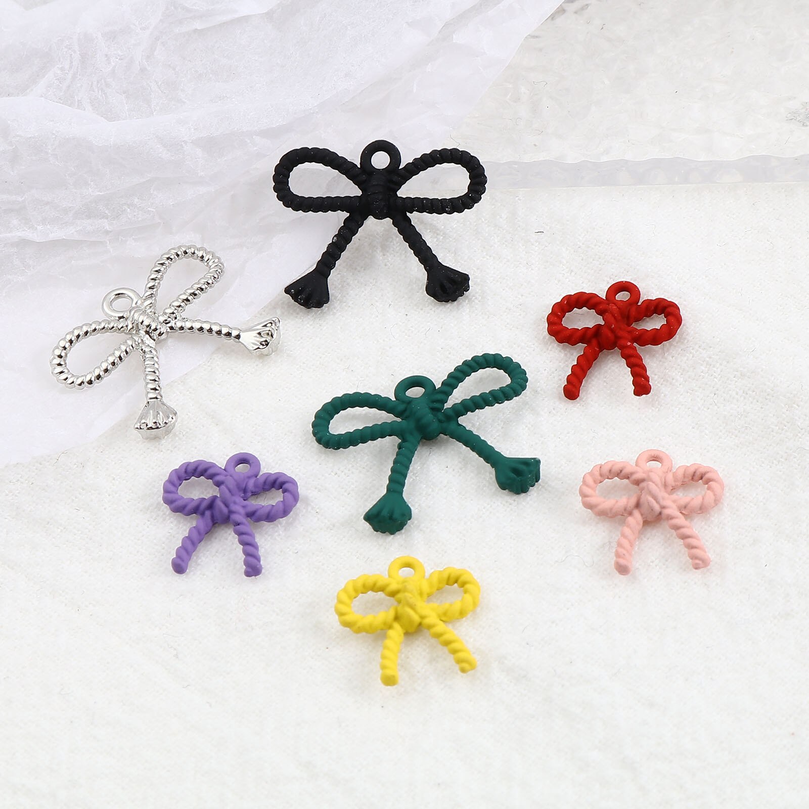 Metal Charms Bowknot Multicolor Painted Hollow Pendants DIY Making Sweet Necklace Earrings Women Party Jewelry,10PCs