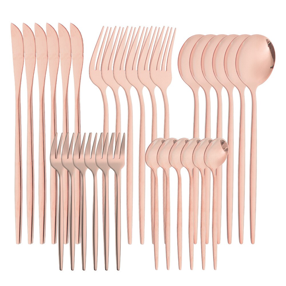 Lidafish 30 sztuk ze stalowa zastawa stołowa zestaw kuchnia luksusowe obiadowy zestaw noży widelec łyżka sztućce obiadowe zestaw: 30pcs-Rose gold
