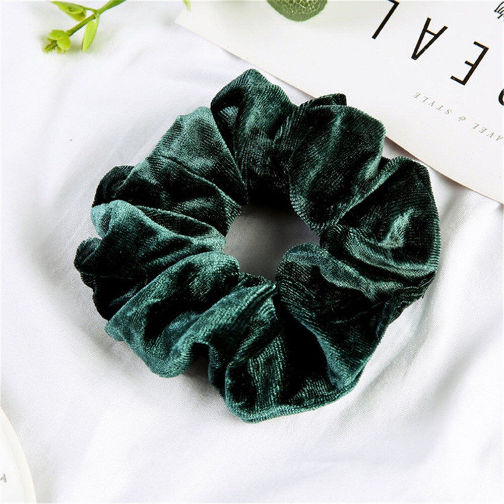 Pinza de pelo de terciopelo para mujer, coleteros sólidos para niña, banda de goma elástica, diadema navideña, accesorios para el cabello: green