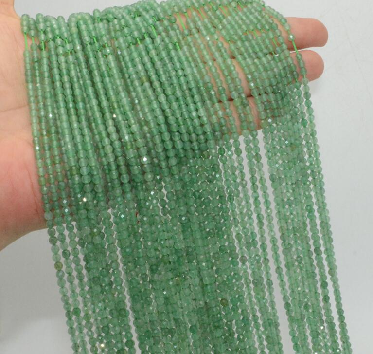 Natural Semi Precious Stone Faceted Round Beads 3mm-3.5mm: Green Aventurine