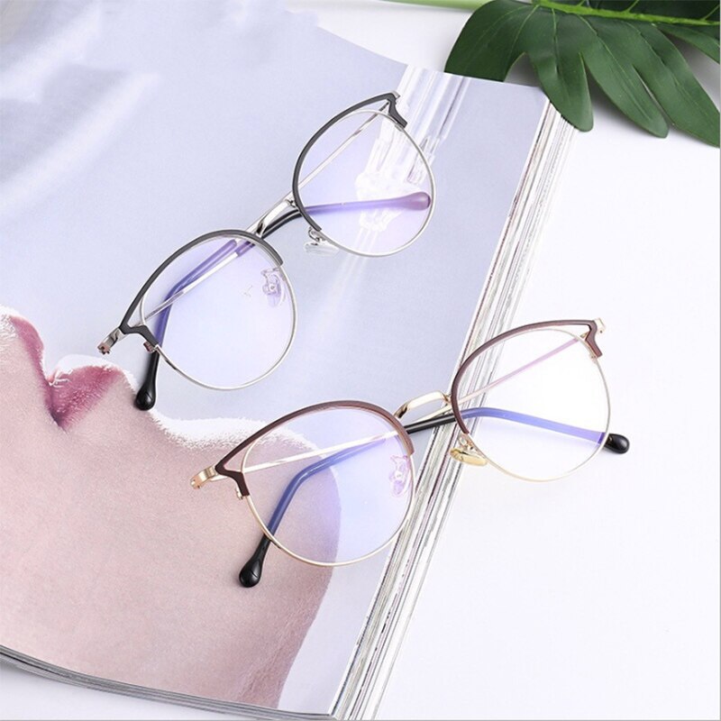 SHAUNA Anti-Blue Light Metal Cat Eye Glasses Frame Cat Ear Optical Frames Women