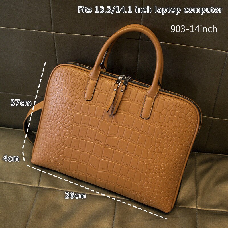 Modernos maletines de piel para ordenador portátil para mujer, bolsos de oficina para mujer, bolso de negocios de piel, bolsos de hombro para ordenador portátil: 903-Brown-14inch