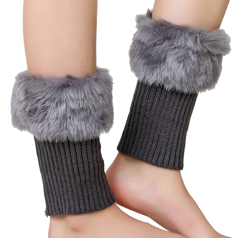 Plush Women Ankle Cover Winter Thermal Leg Warmer Knitted Solid Female Woolen Leg Sleeves Covers: Dark gray