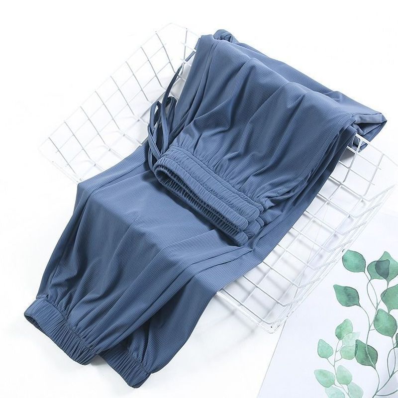 Zomer Vrouwen Sport Broek Ice Zijde Effen Cool Loszittende Dunne Casual Broek Draperen Afslanken Grote-Size breed-Been Bloeiers