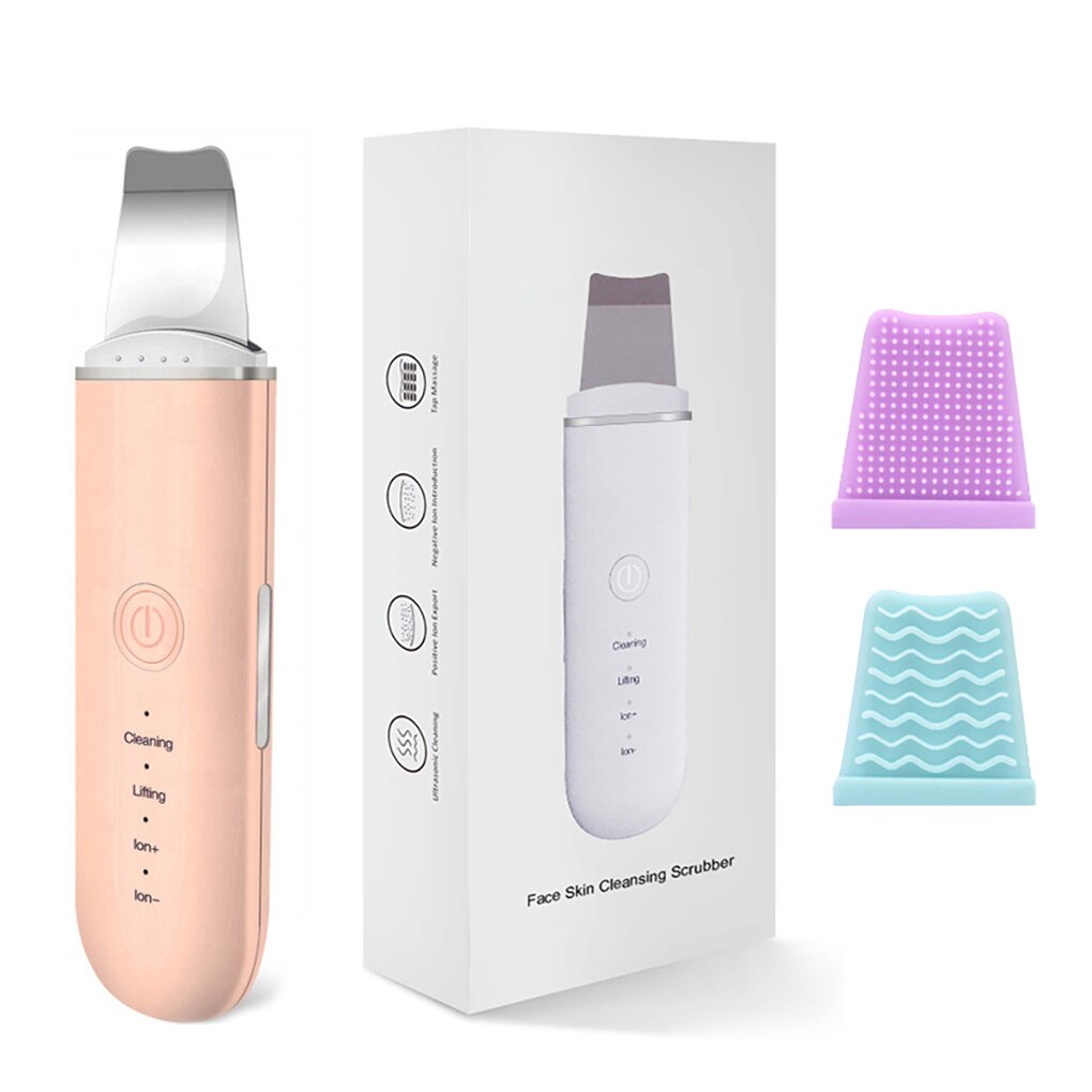 Ultrasonic Skin Scrubber Vibration Face Spatula Blackhead Remover Facial Scrubber Shovel Clean Cavitation Peeling Facial Lifting: Pink