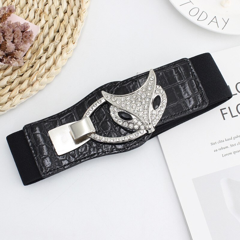 Ceintures pour femmes noires, taille élastique Simple pour dames, boucle de ceinture en métal avec décoration en diamant, pull robe à la ,