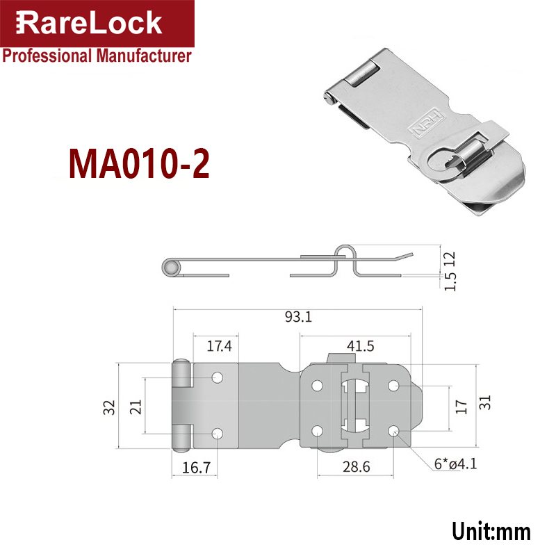 304 Stainless Steel Door Padlock Latch Anti Theft Door Lock Box Buckle Dormitory Lock MA010 Rarelock C: B
