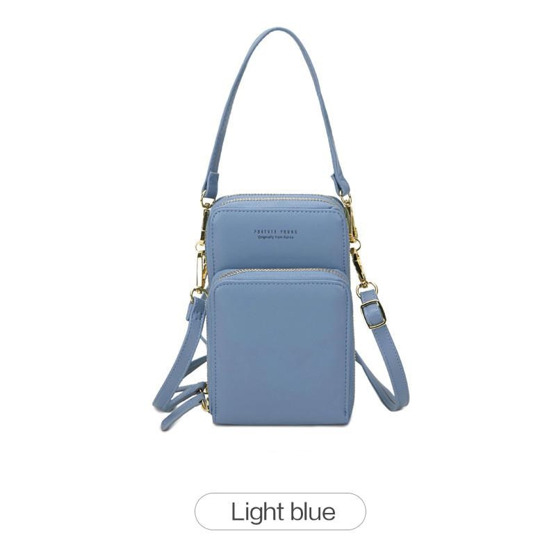 Kvinder afslappet stilfuld stor kapacitet diagonal pakke mobiltelefon tegnebog store kortholder tegnebog kobling skulderstropper taske: Himmelblå