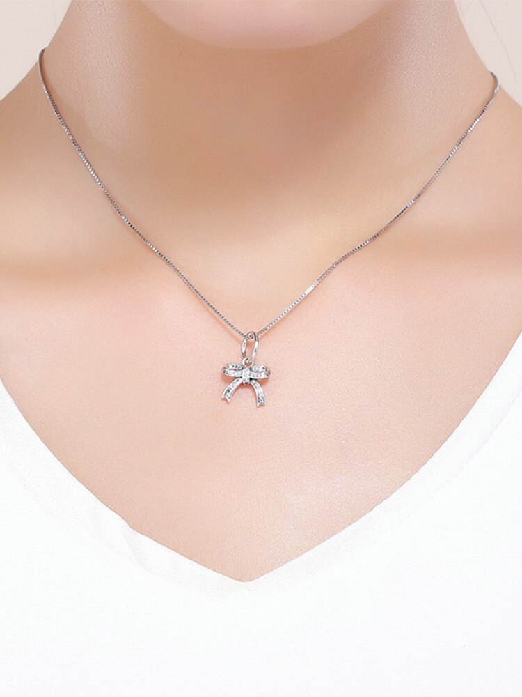 100% 925 Sterling Silver Sparkling Bow Knot Pendant Charm Fit Original Bracelet Pendant Authentic Women Jewelry C775