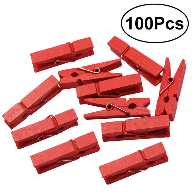 100 Pcs Mini Natuurlijke Houten Paperclips Utility Veelzijdig Wasknijper Foto Foto Kabel Foto 'S Organizer Clips Voor Foto 'S: Rood