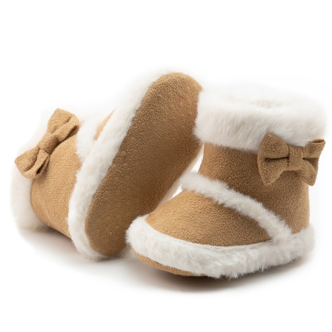Herfst Winter Baby Schoenen Zachte Zolen Peuter Meisjes Schoenen Boog Pluis Snowboots: Khaki / 12cm