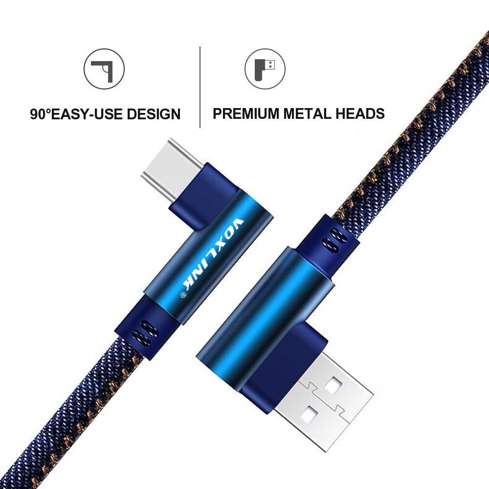 VOXLINK USB Type C 90 Graden Snel Opladen usb c kabel Type-c data Cord Charger usb-c voor Samsung S8 S9 Note 9 8 Xiaomi mi8 mi6