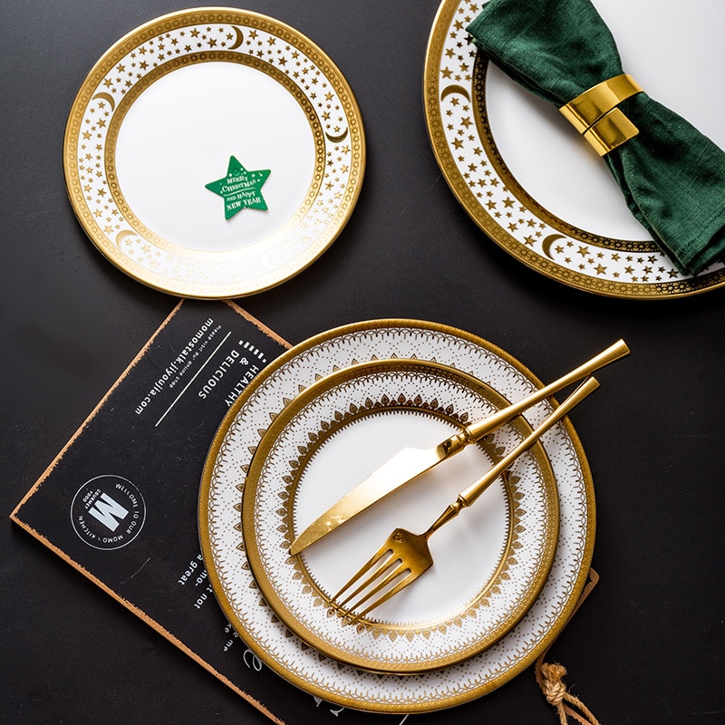 Keramik Gold platte Obst salat Sushi Nachtisch platte weihnachten platten und geschirr einstellen küche porzellan abendessen Geschirr setzt