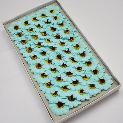 50PCS Soap Flower Artificial Flowers Little Daisies Sun Flower Flower Head Bouquet Making Box With Florist Materials: Light Blue