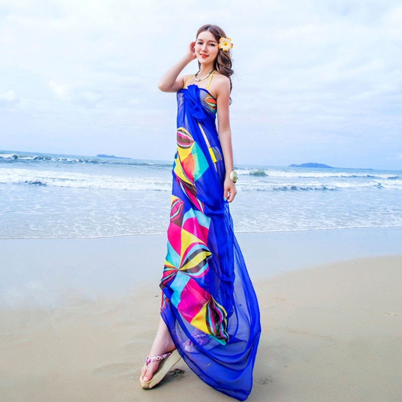 Dames chiffon strand sjaals dames zomer bloemen bikini cover up strandkleding warp