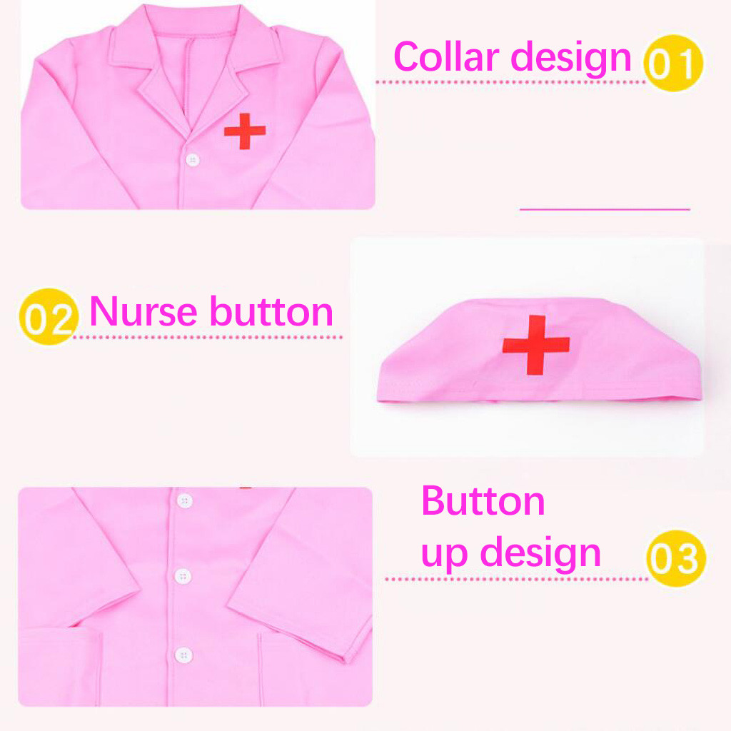 1 Set Children's Clothing Role Play Costume Doctor's Overall White Dress Nurse Novelty pretend child cos nurse clothes