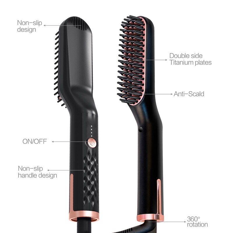 EU Plug Advanced Anti-Scald Electric Ion Heated Beard Straight Hair Comb Brush - Straighten Beard and Hair Suitable for Men and