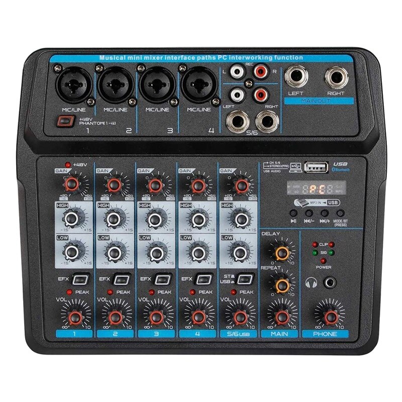 Audio Mixer 6-Channel DJ Sound Controller Interface With USB,Soundcard For PC Recording,USB Audio Interface Audio Mixer: Default Title