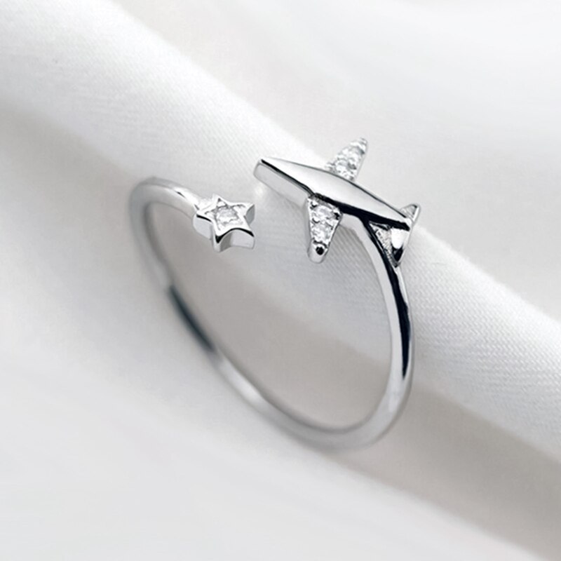 Joyería Linda para avión, anillo de la serie Fly, estrella de cristal, circonita cúbica, anillo de dedo para avión, joyería de viaje, único