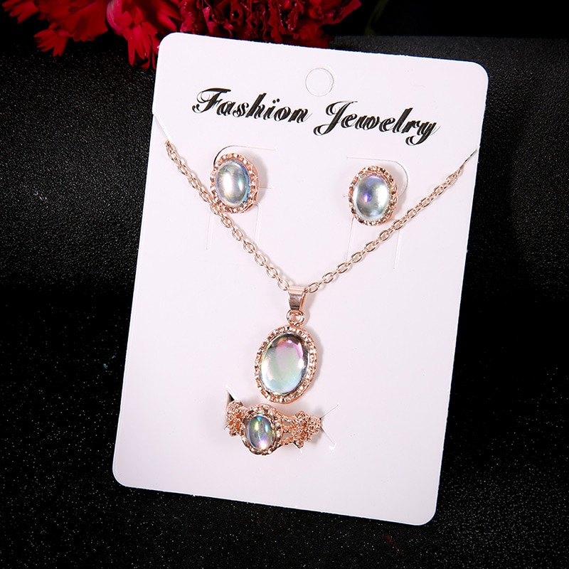 Frauen Halskette Stud Ohrringe Ring Sets Dame Retro Luxus Schmuck CX17