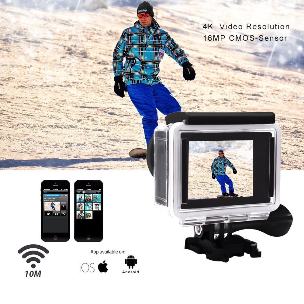 Caméra d'action 4K Ultra HD WIFI 16MP Sport caméra 1080P 170 degrés 2.0 pouces écran casque caméra plongée étanche 30M Sport DV